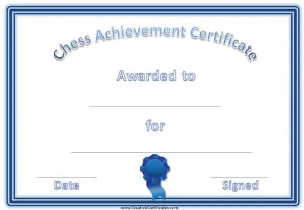 chess award with a blue border and a blue ribbon