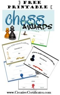 Free printable chess certificates with 6 sample awards that can be downloaded