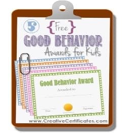 Good behavior awards for kids