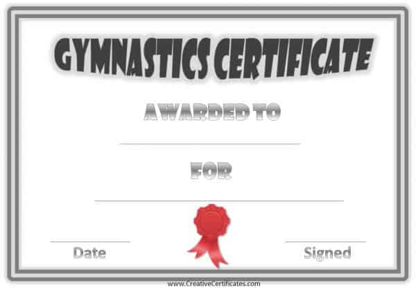 gymnastic certificate with a double grey border and a red ribbon