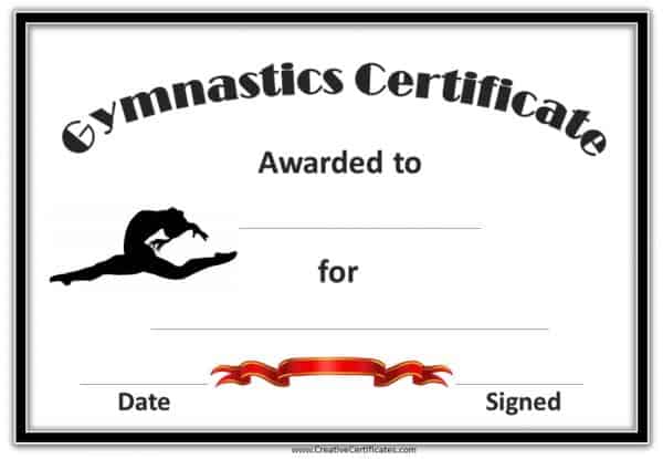 gymnastics award certificate with a picture of a gymnast in the air