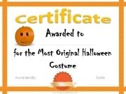 Most original Halloween costume certificate