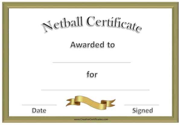 Netball Certificates with gold frame and gold ribbon