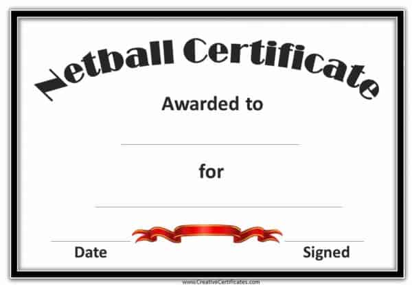netball certificate with a black frame and a red award ribbon