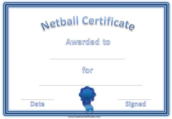 blue netball certificate Award