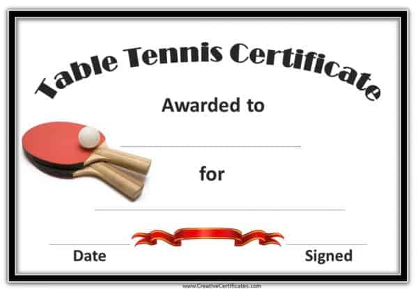 Table Tennis Award with two red ping pong rackets and a ball