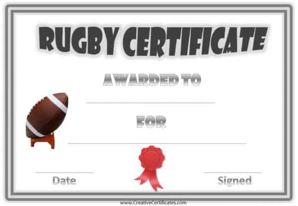 Rugby Award with a grey double border and a rugby ball