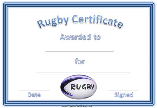 Rugby Certificates with a blue and white rugby ball