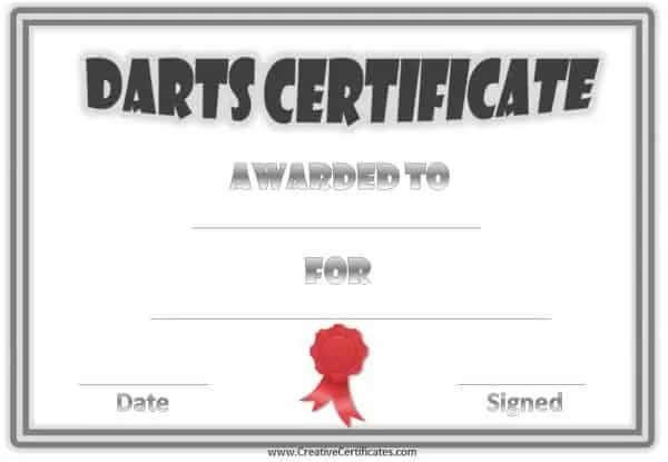 Darts awards with a silver double border and a red ribbon