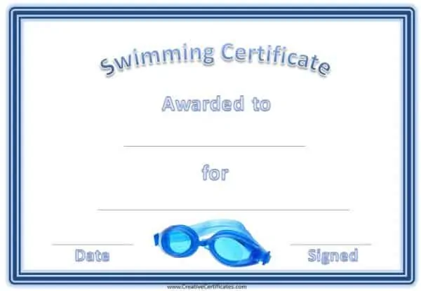 sport award with a blue border and blue swimming goggles