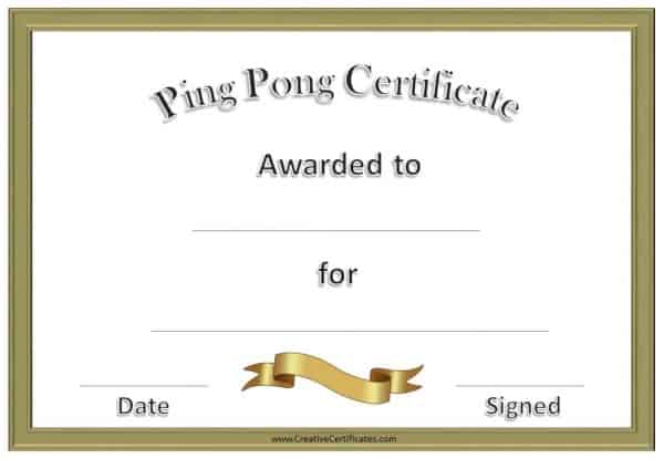 formal ping pong certificate