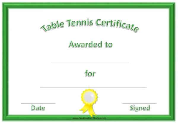 Table Tennis certificate