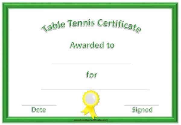 Table Tennis certificate
