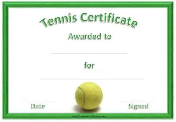 green tennis certificate with a picture of a tennis ball