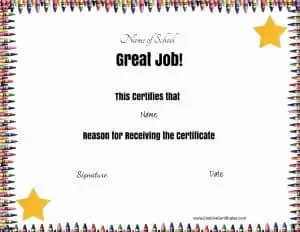 good homework certificate Certificate template with crayon border