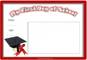 Certificate for 1st day of school