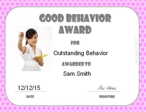 Good behavior award certificate