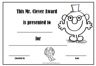 certificate for being clever with a picture of Mr Clever