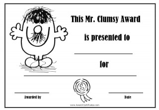 certificate with a picture of Mr Clumsy that can be colored