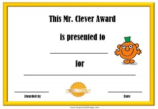 printable certificate for being clever with a picture of Mr Clever
