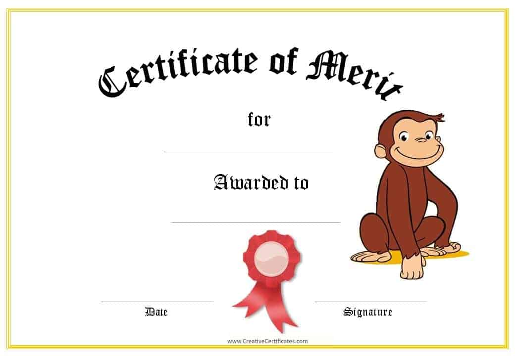 merit award certificate template award certificates with curious george merit award certificate template award certificates with curious george