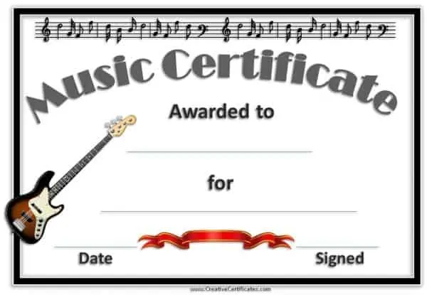 free music award with an electrical guitar and a black border
