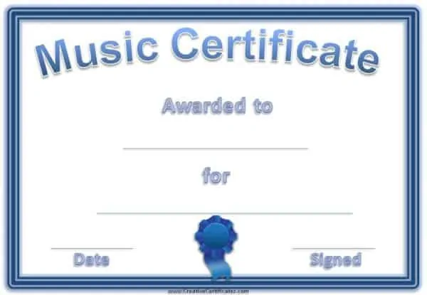 free printable music award with a blue border and a blue ribbon