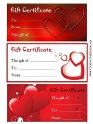 3 Valentine Gift Certificates (two red and one white - all with hearts)