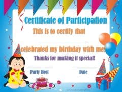 birthday party certificate