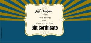 blue and gold gift certificate