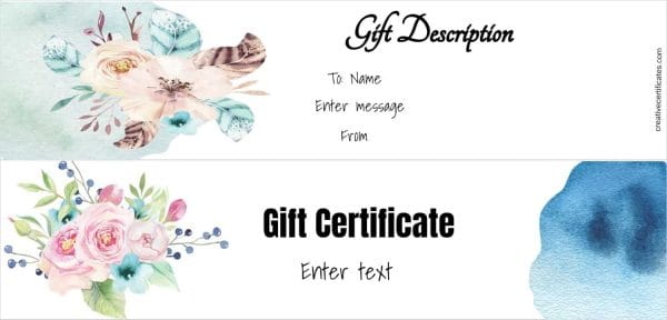 Two gift certificate templates with watercolor flowers and design