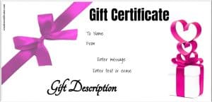 gift certificate with white background and pink ribbons