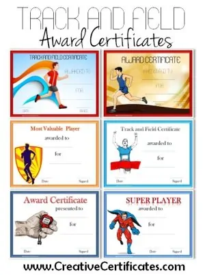 Track and Field award certificates