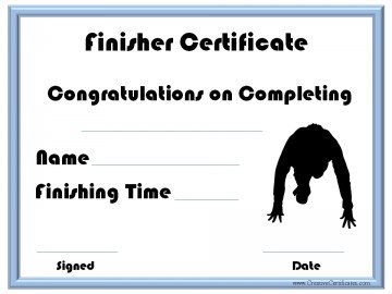 Finisher certificate for race