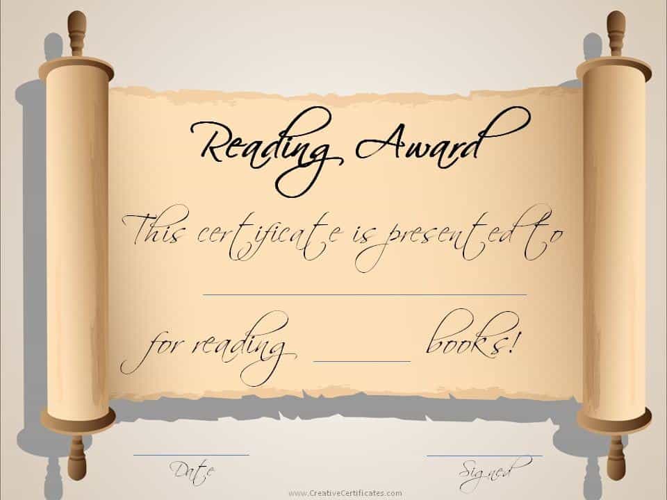Free Editable Reading Certificate Templates Instant Download