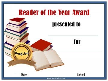 Reader of the year award certificate