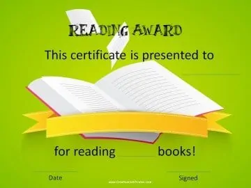 Reading award certificate