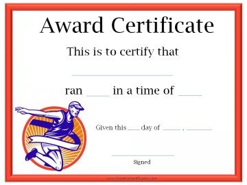 running award certificate