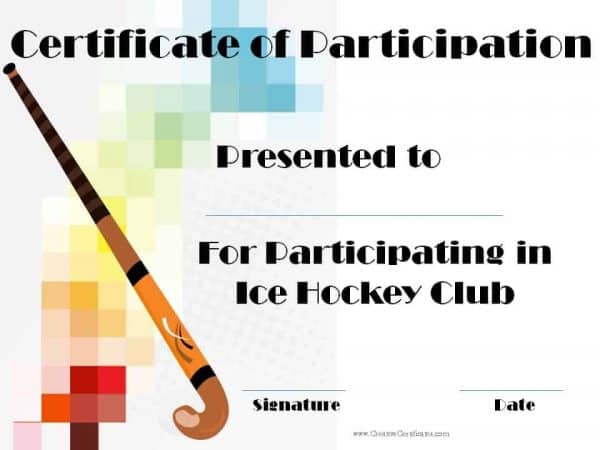 Hockey Certificate of participation