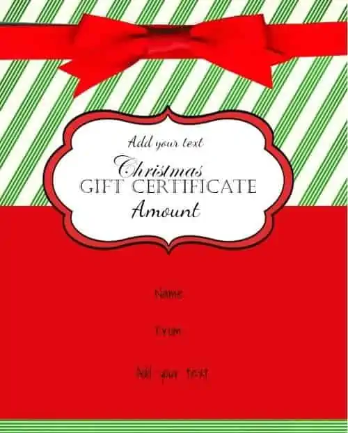 Christmas gift card in red and green with a red ribbon