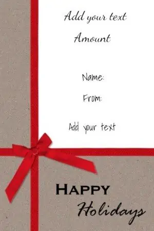 Free printable gift certificate on textured paper with a red ribbon