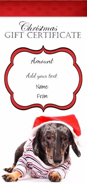 Christmas printable with a picture of a cute dog wearing a Santa hat