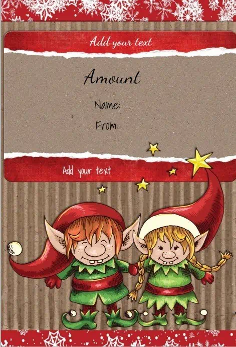 Free printable gift certificate template with two cute elves