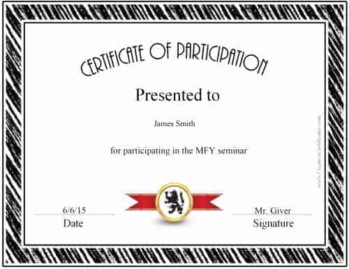 award for participants for black border