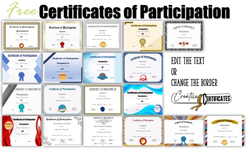 A sample of the certificates of participation that you can create on this site.
