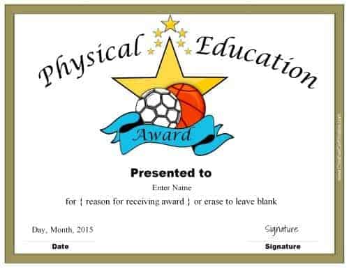physical education certificate