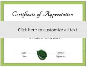 template for certificate with a green border (all text can be customized)