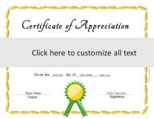 generic certificate with a yellow border and a green ribbon