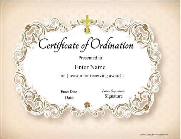 Certificate of ordination