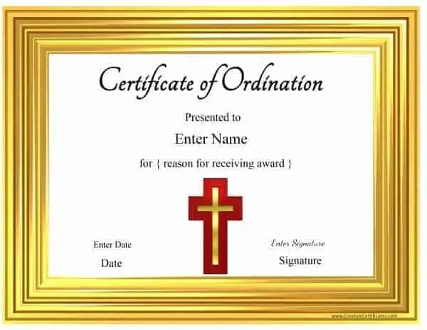 Ordination certificate